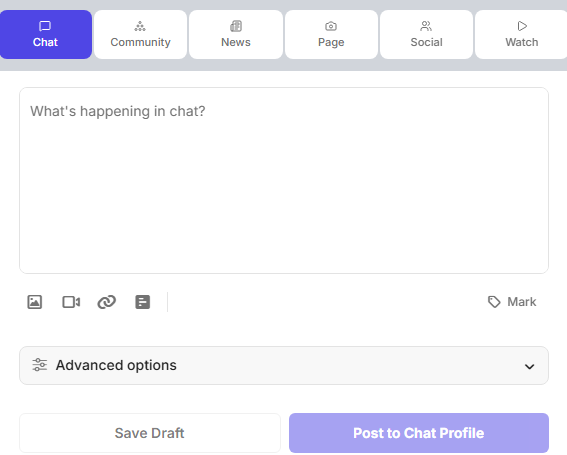 Create Post composer with platform tabs and posting options